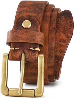 Women's Light Brown Leather Belt Full Grain Leather Belt Vintage Metal Buckle